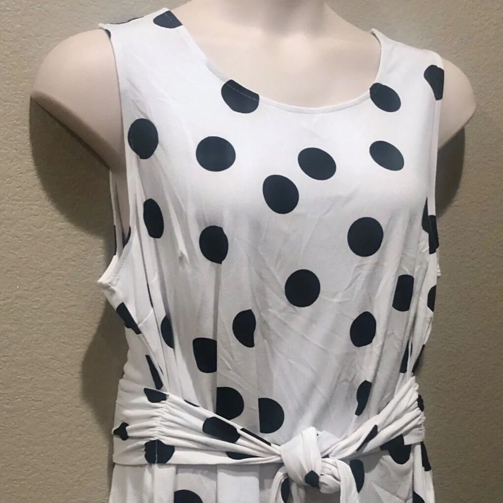 INC Women's White/Black Polka Dot Tie Front Sleeveless Dressy Tank Top Plus 0X - Picture 5 of 11